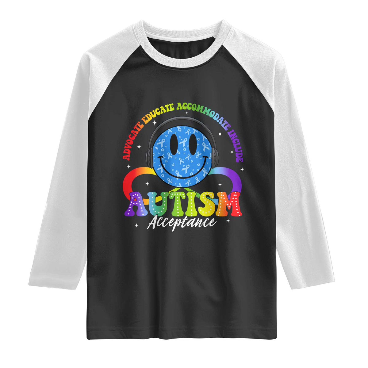 Autism Acceptance Raglan Shirt Acceptance Special Education Teacher Kids TS14 Black White Print Your Wear