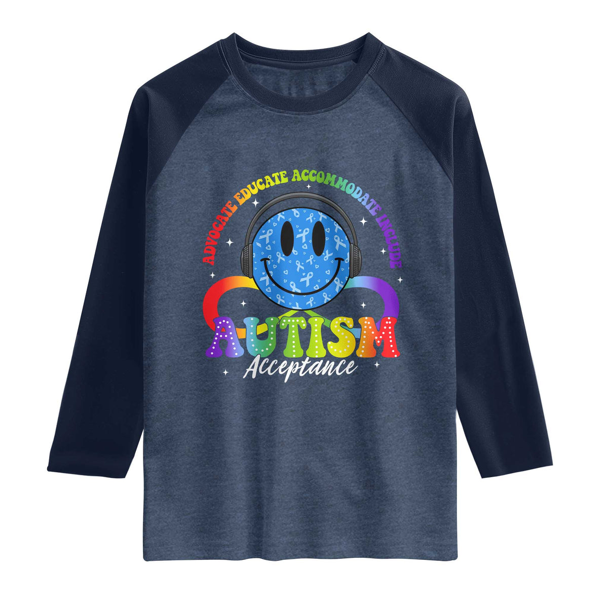 Autism Acceptance Raglan Shirt Acceptance Special Education Teacher Kids TS14 Heather Denim Navy Print Your Wear