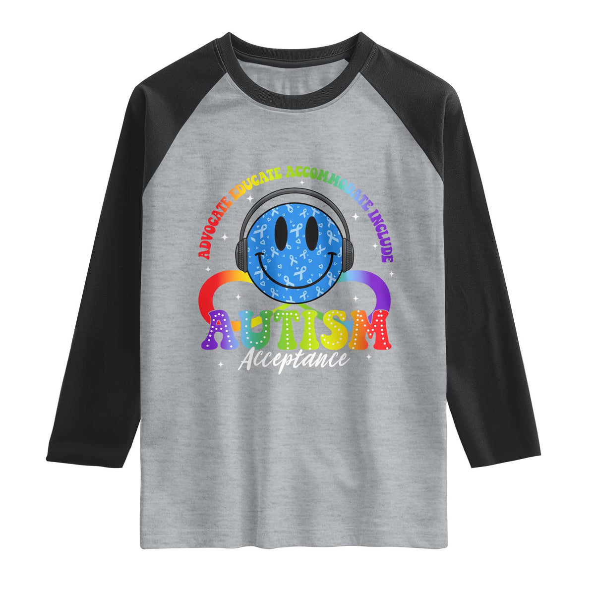 Autism Acceptance Raglan Shirt Acceptance Special Education Teacher Kids TS14 Heather Gray Black Print Your Wear