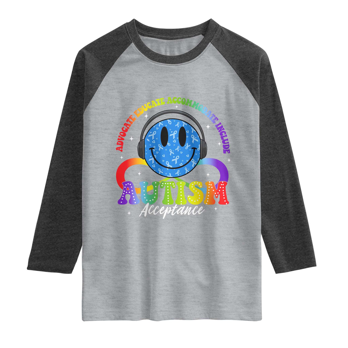 Autism Acceptance Raglan Shirt Acceptance Special Education Teacher Kids TS14 Heather Gray Heather Charcoal Print Your Wear