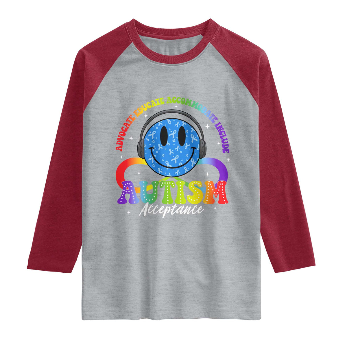 Autism Acceptance Raglan Shirt Acceptance Special Education Teacher Kids TS14 Heather Gray Heather Red Print Your Wear