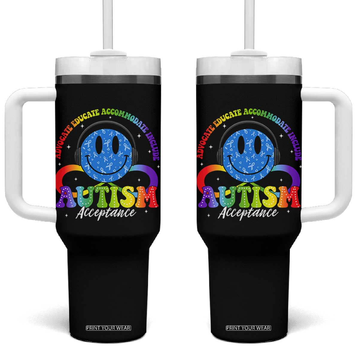 Autism Acceptance Tumbler With Handle Acceptance Special Education Teacher Kids TS14 One Size: 40 oz Black Print Your Wear