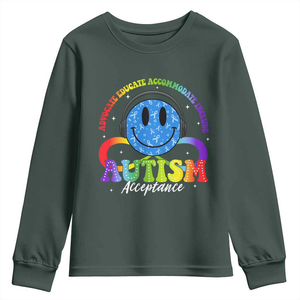 Autism Acceptance Youth Sweatshirt Acceptance Special Education Teacher Kids TS14 Dark Forest Green Print Your Wear