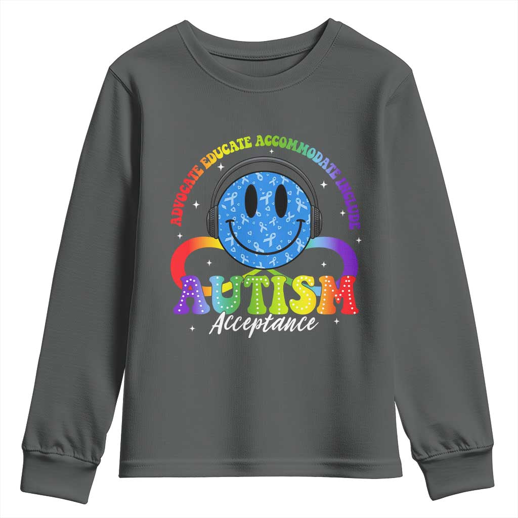 Autism Acceptance Youth Sweatshirt Acceptance Special Education Teacher Kids TS14 Dark Heather Print Your Wear
