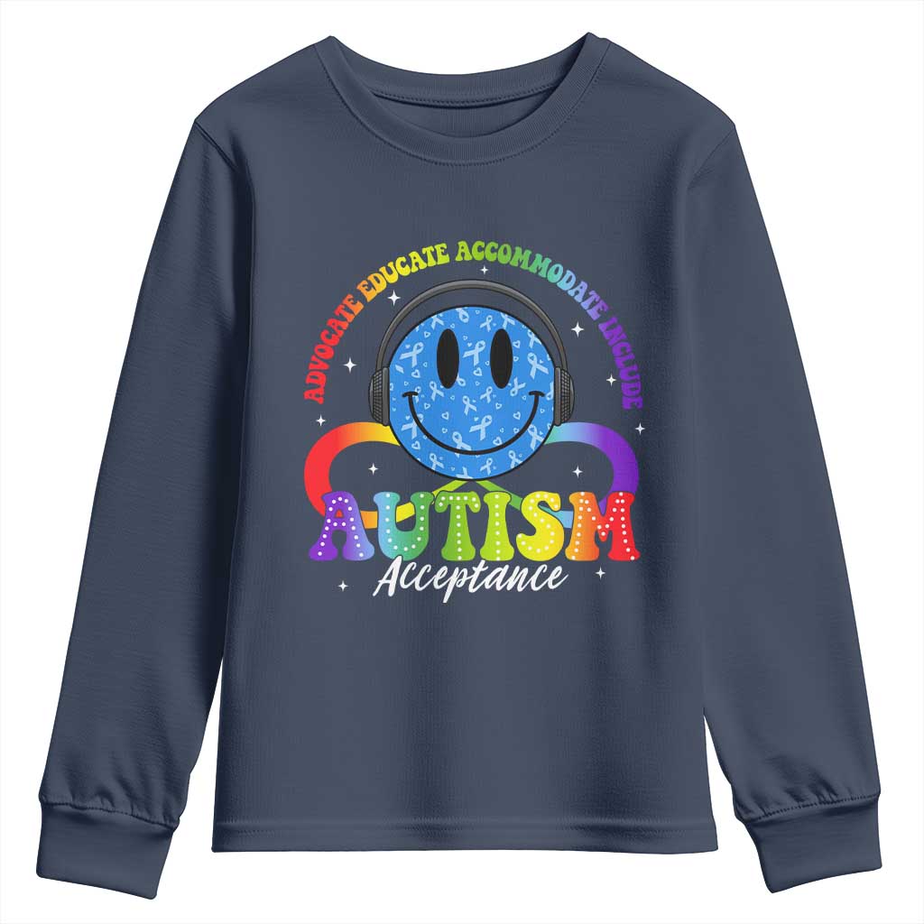 Autism Acceptance Youth Sweatshirt Acceptance Special Education Teacher Kids TS14 Navy Print Your Wear