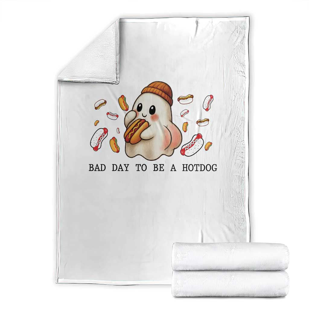 Funny Hot Dog Ghost Halloween Throw Blanket Bad Day To Be A Hotdog TS14 White Print Your Wear