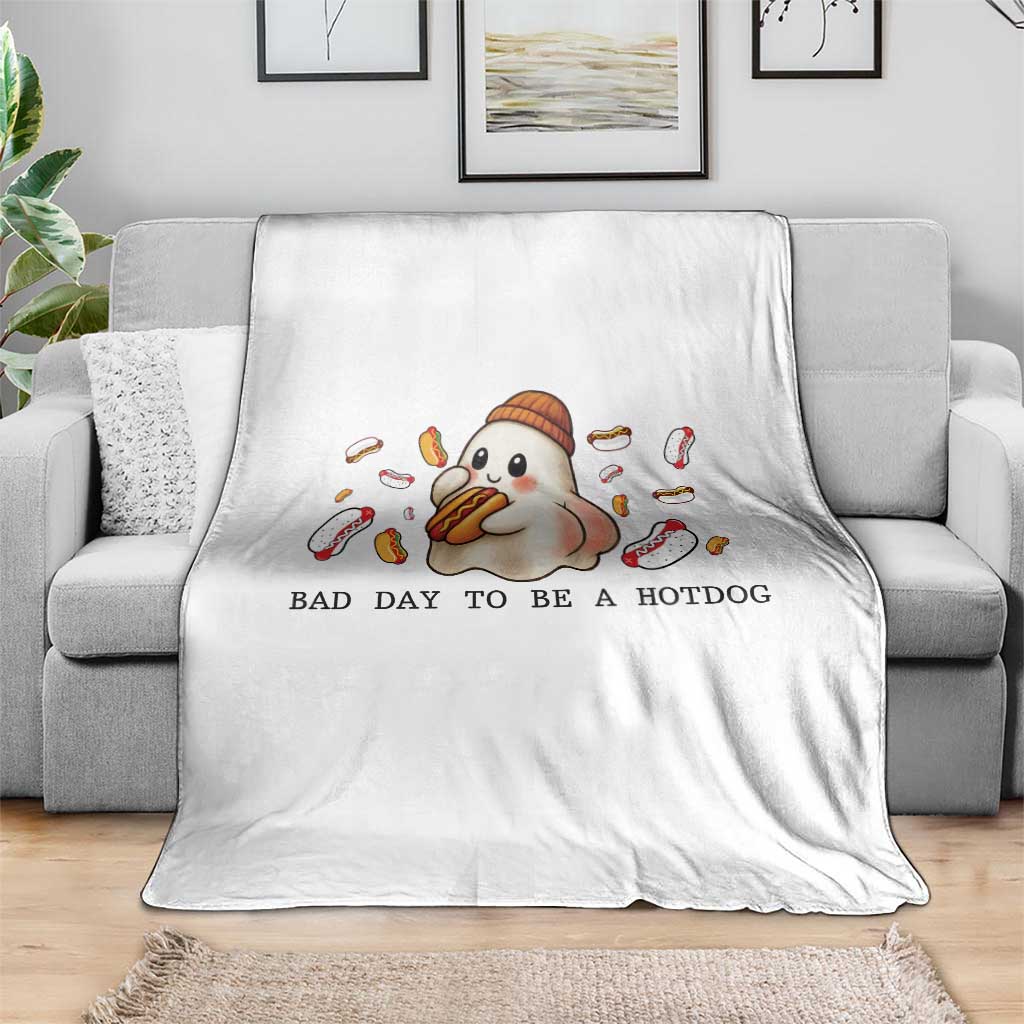 Funny Hot Dog Ghost Halloween Throw Blanket Bad Day To Be A Hotdog TS14 Print Your Wear