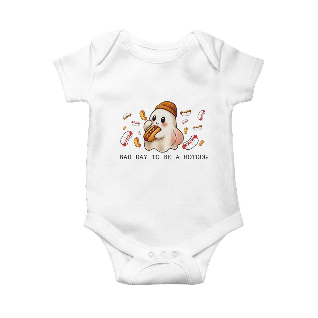Funny Hot Dog Ghost Halloween Baby Onesie Bad Day To Be A Hotdog TS14 White Print Your Wear