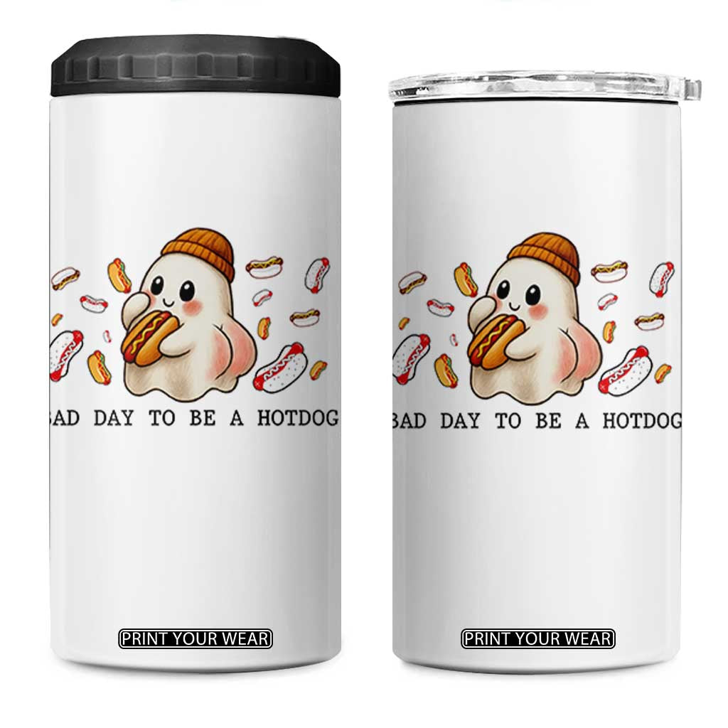 Funny Hot Dog Ghost Halloween 4 in 1 Can Cooler Tumbler Bad Day To Be A Hotdog TS14 One Size: 16 oz White Print Your Wear