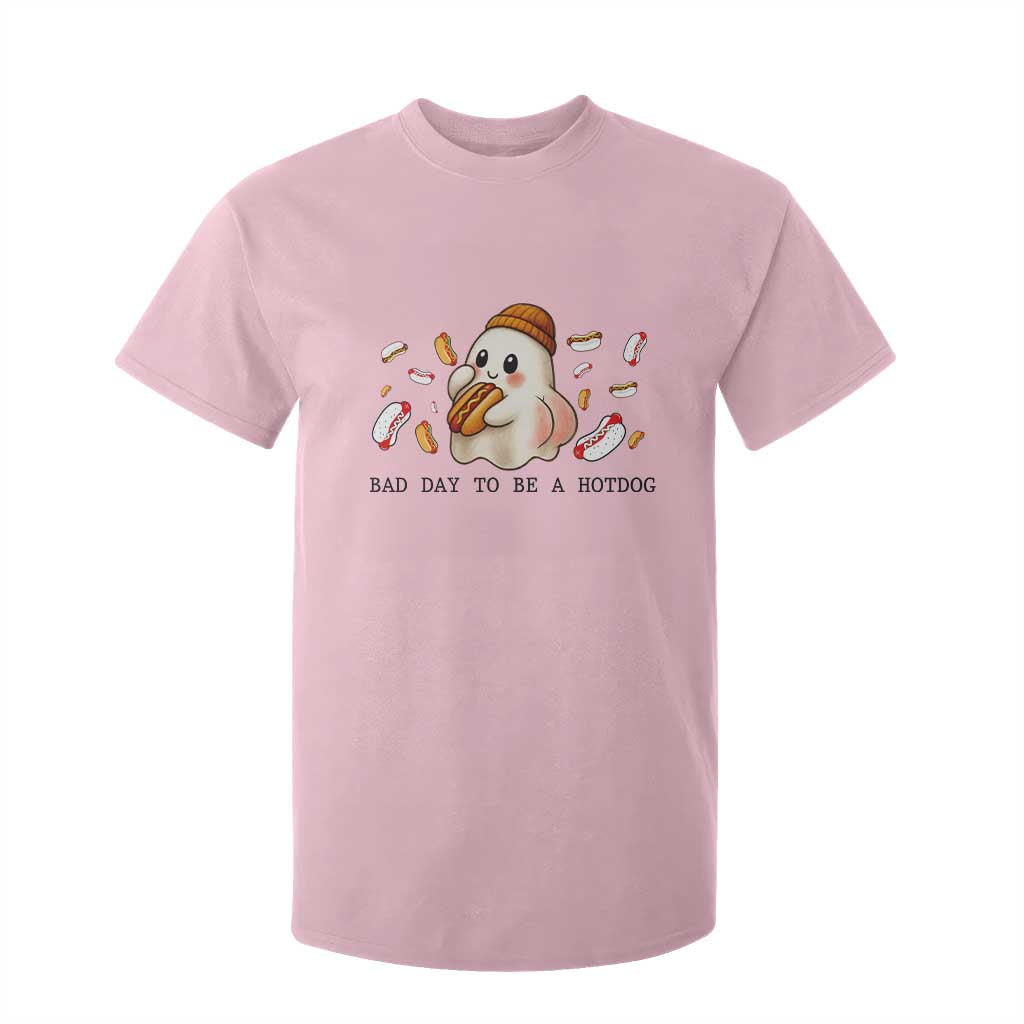 Funny Hot Dog Ghost Halloween T Shirt For Kid Bad Day To Be A Hotdog TS14 Light Pink Print Your Wear