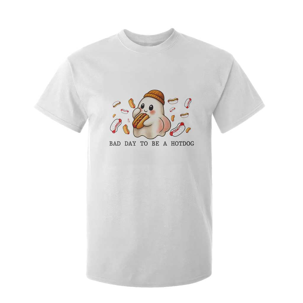 Funny Hot Dog Ghost Halloween T Shirt For Kid Bad Day To Be A Hotdog TS14 White Print Your Wear
