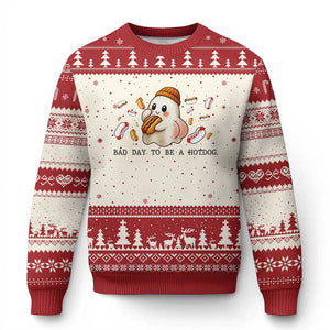 Funny Hot Dog Ghost Halloween Ugly Christmas Sweater Bad Day To Be A Hotdog - Print Your Wear