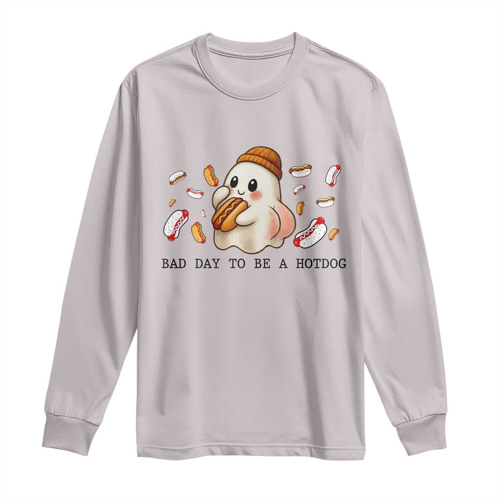 Funny Hot Dog Ghost Halloween Long Sleeve Shirt Bad Day To Be A Hotdog TS14 Ice Gray Print Your Wear