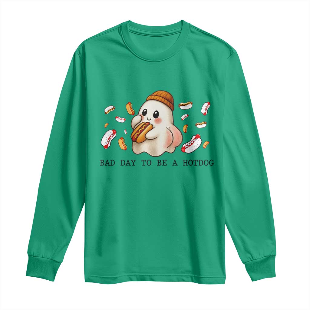 Funny Hot Dog Ghost Halloween Long Sleeve Shirt Bad Day To Be A Hotdog TS14 Irish Green Print Your Wear