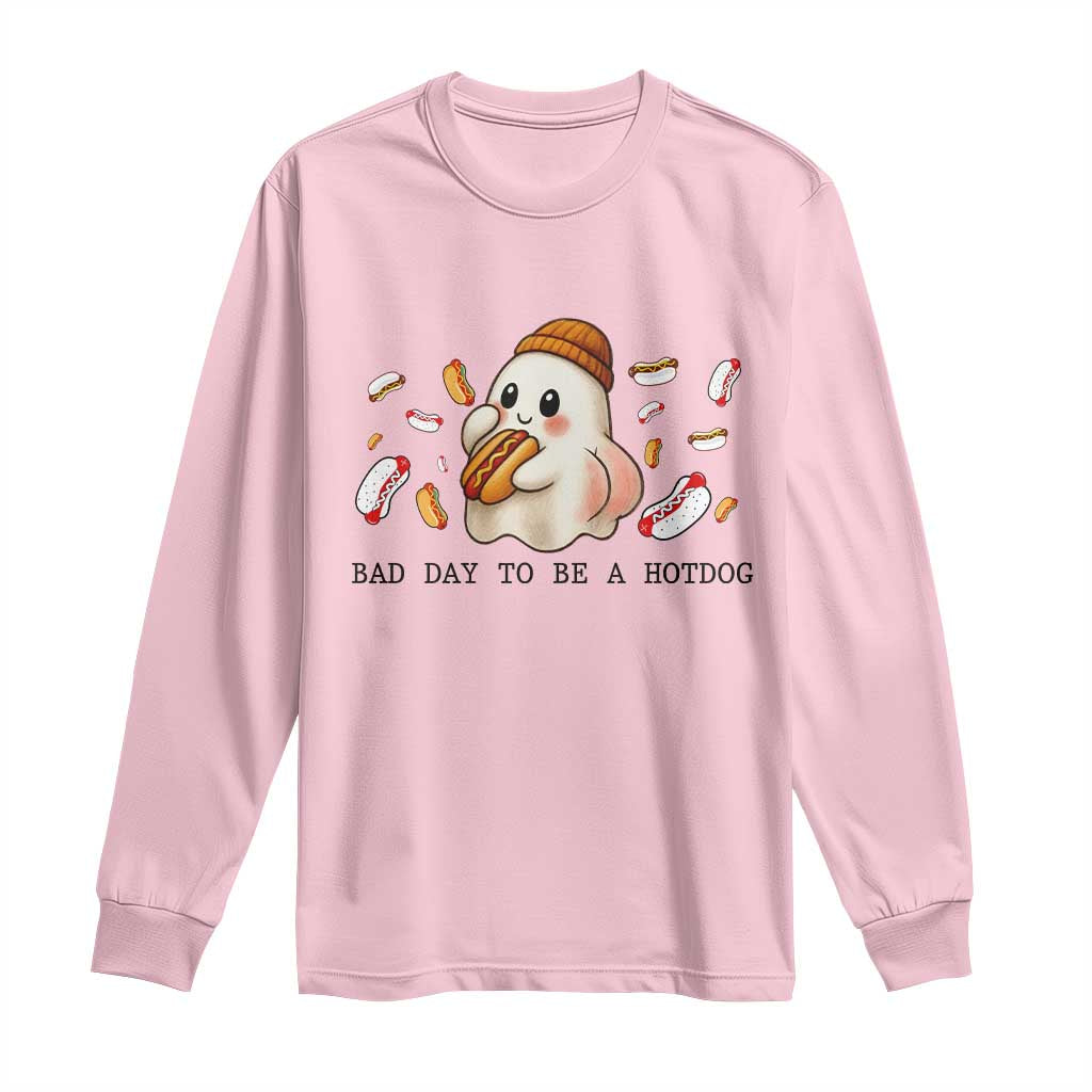 Funny Hot Dog Ghost Halloween Long Sleeve Shirt Bad Day To Be A Hotdog TS14 Light Pink Print Your Wear
