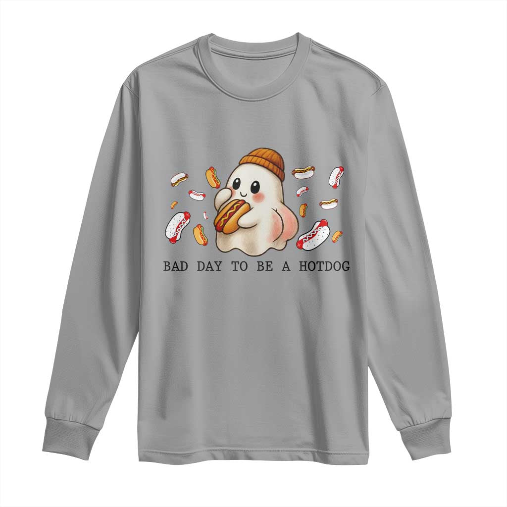 Funny Hot Dog Ghost Halloween Long Sleeve Shirt Bad Day To Be A Hotdog TS14 Sport Gray Print Your Wear