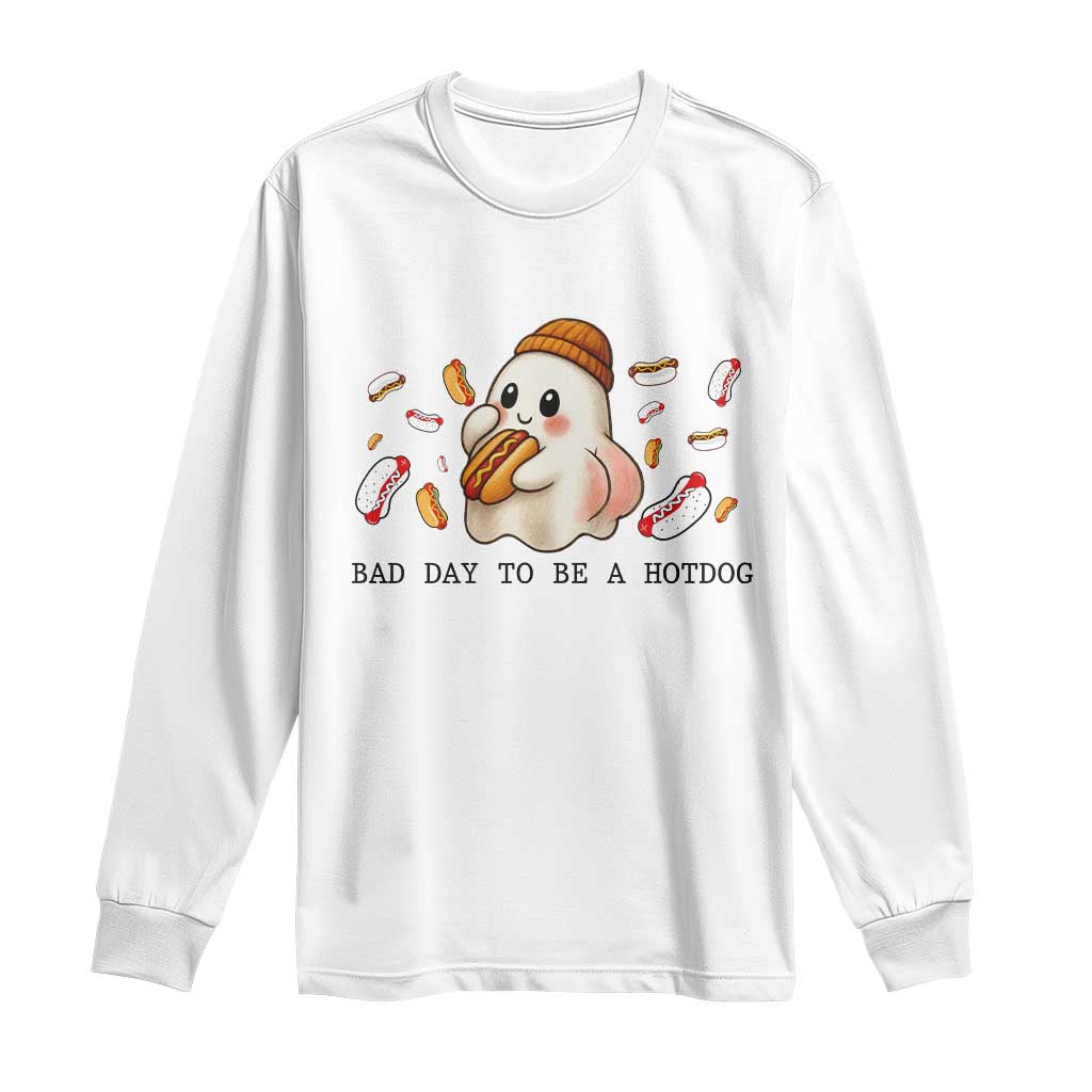 Funny Hot Dog Ghost Halloween Long Sleeve Shirt Bad Day To Be A Hotdog TS14 White Print Your Wear