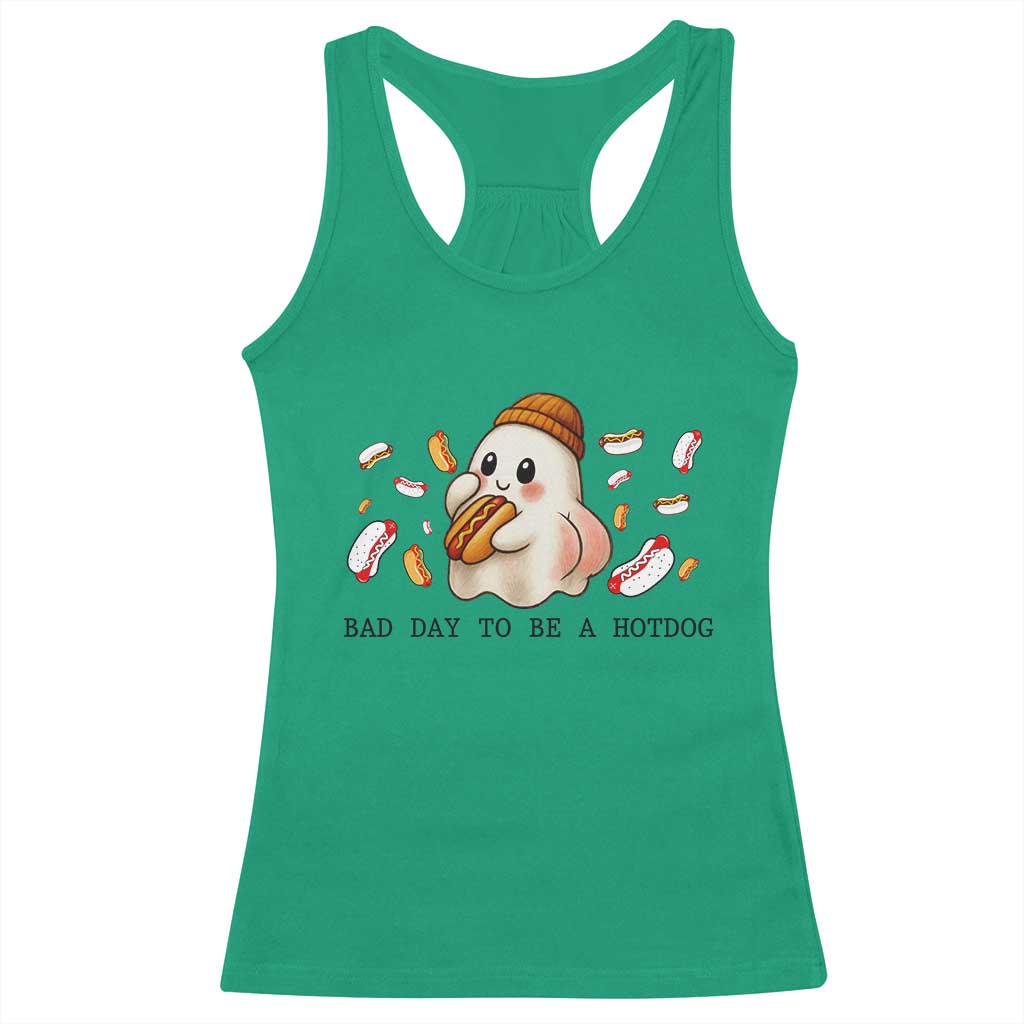 Funny Hot Dog Ghost Halloween Racerback Tank Top Bad Day To Be A Hotdog TS14 Irish Green Print Your Wear