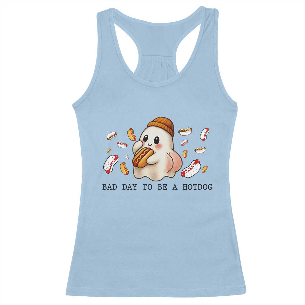 Funny Hot Dog Ghost Halloween Racerback Tank Top Bad Day To Be A Hotdog TS14 Light Blue Print Your Wear