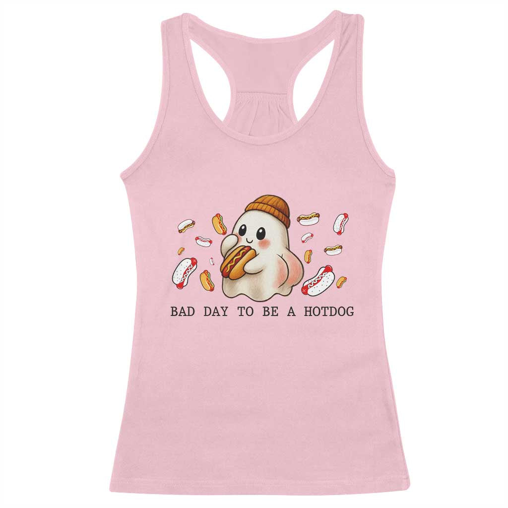 Funny Hot Dog Ghost Halloween Racerback Tank Top Bad Day To Be A Hotdog TS14 Light Pink Print Your Wear