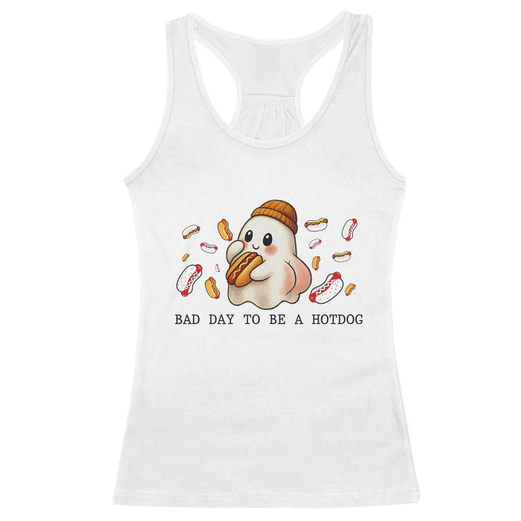 Funny Hot Dog Ghost Halloween Racerback Tank Top Bad Day To Be A Hotdog TS14 White Print Your Wear