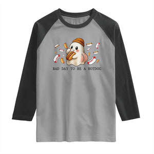 Funny Hot Dog Ghost Halloween Raglan Shirt Bad Day To Be A Hotdog TS14 Sport Gray Black Print Your Wear