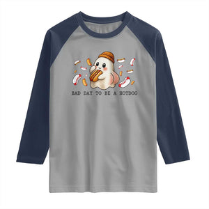 Funny Hot Dog Ghost Halloween Raglan Shirt Bad Day To Be A Hotdog TS14 Sport Gray Navy Print Your Wear