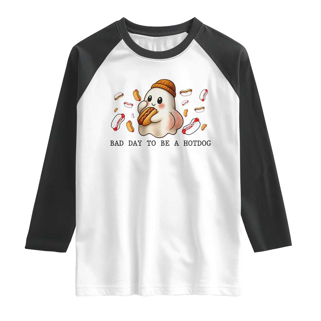 Funny Hot Dog Ghost Halloween Raglan Shirt Bad Day To Be A Hotdog TS14 White Black Print Your Wear