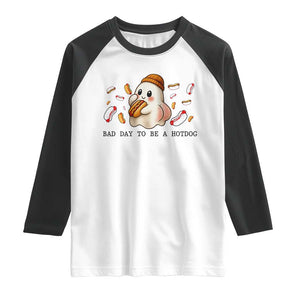 Funny Hot Dog Ghost Halloween Raglan Shirt Bad Day To Be A Hotdog TS14 White Black Print Your Wear