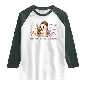 Funny Hot Dog Ghost Halloween Raglan Shirt Bad Day To Be A Hotdog TS14 White Dark Forest Green Print Your Wear