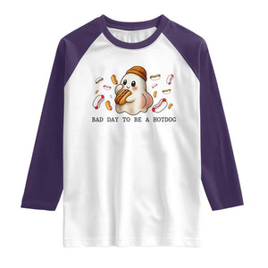 Funny Hot Dog Ghost Halloween Raglan Shirt Bad Day To Be A Hotdog TS14 White Purple Print Your Wear