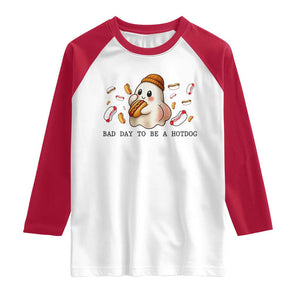 Funny Hot Dog Ghost Halloween Raglan Shirt Bad Day To Be A Hotdog TS14 White Red Print Your Wear
