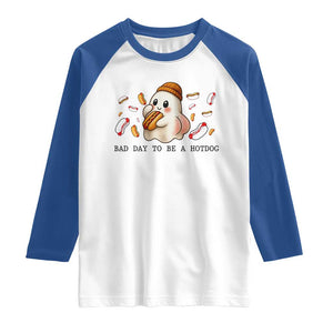 Funny Hot Dog Ghost Halloween Raglan Shirt Bad Day To Be A Hotdog TS14 White Royal Print Your Wear