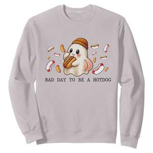 Funny Hot Dog Ghost Halloween Sweatshirt Bad Day To Be A Hotdog TS14 Ice Gray Print Your Wear