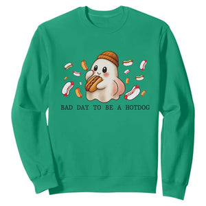 Funny Hot Dog Ghost Halloween Sweatshirt Bad Day To Be A Hotdog TS14 Irish Green Print Your Wear
