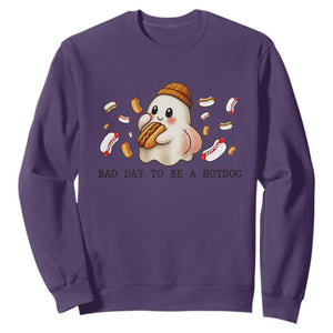 Funny Hot Dog Ghost Halloween Sweatshirt Bad Day To Be A Hotdog TS14 Purple Print Your Wear