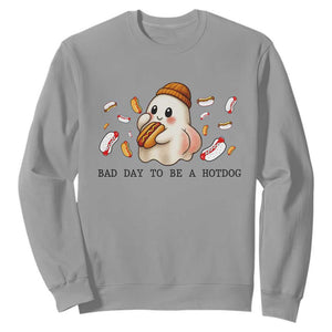 Funny Hot Dog Ghost Halloween Sweatshirt Bad Day To Be A Hotdog TS14 Sport Gray Print Your Wear