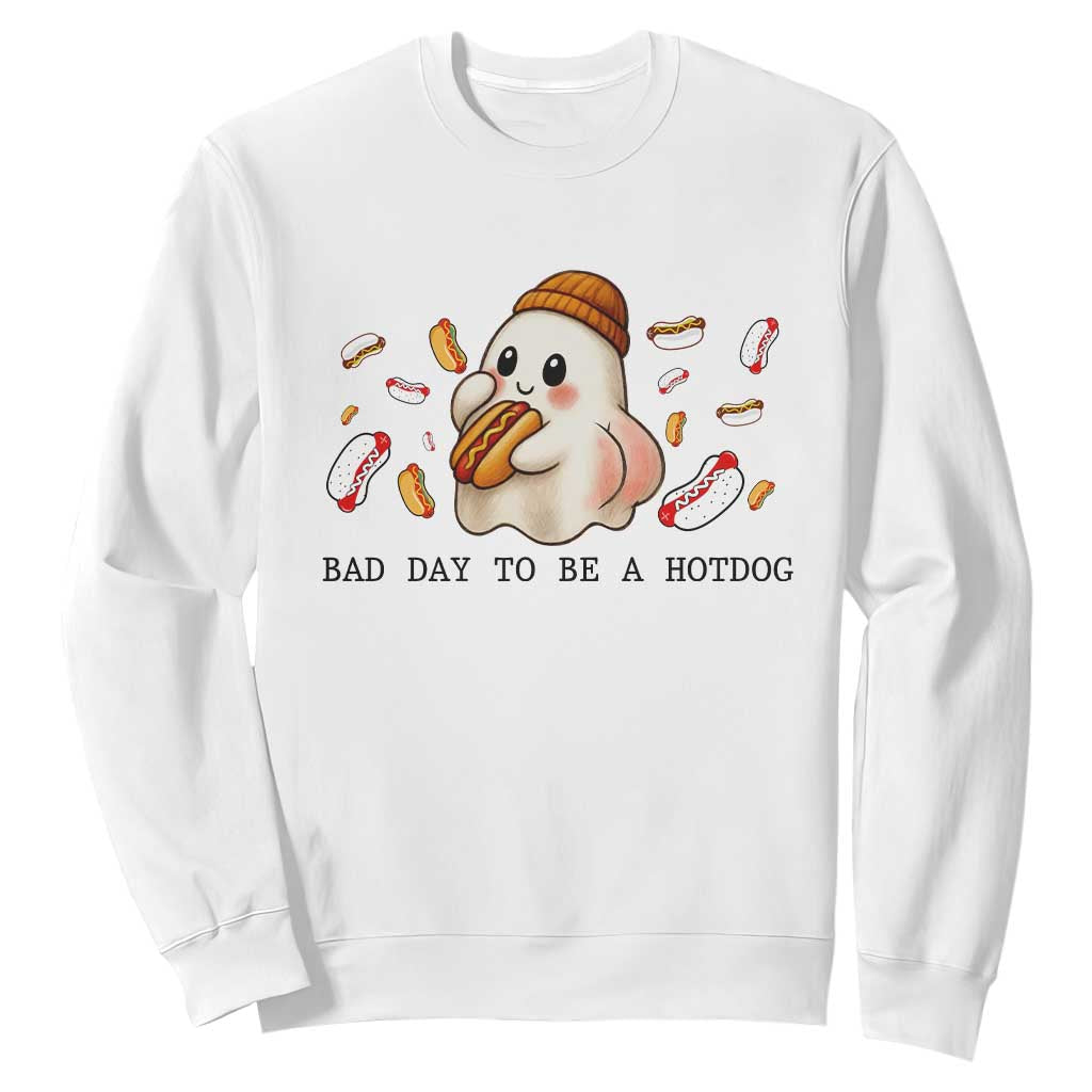 Funny Hot Dog Ghost Halloween Sweatshirt Bad Day To Be A Hotdog TS14 White Print Your Wear