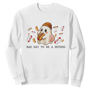 Funny Hot Dog Ghost Halloween Sweatshirt Bad Day To Be A Hotdog TS14 White Print Your Wear