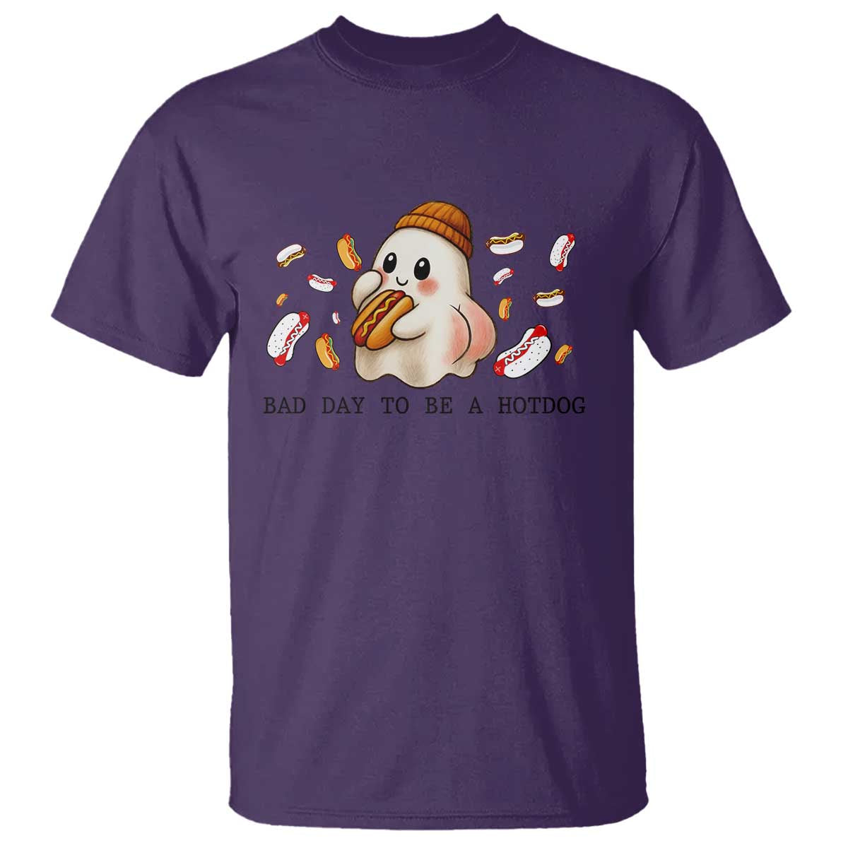 Funny Hot Dog Ghost Halloween T Shirt Bad Day To Be A Hotdog TS14 Purple Print Your Wear