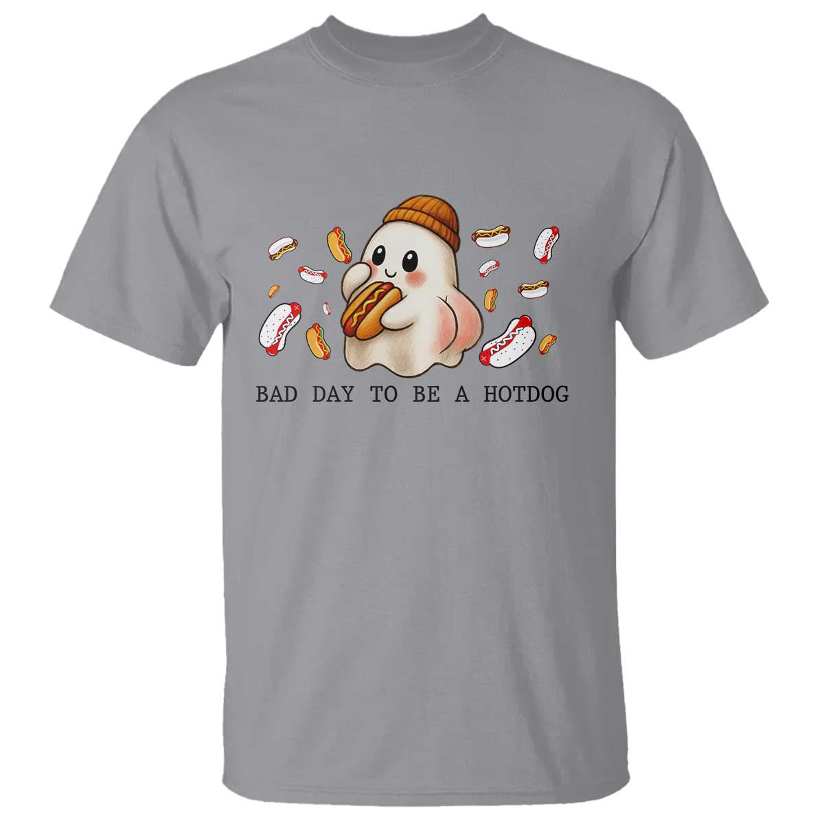 Funny Hot Dog Ghost Halloween T Shirt Bad Day To Be A Hotdog TS14 Sport Gray Print Your Wear