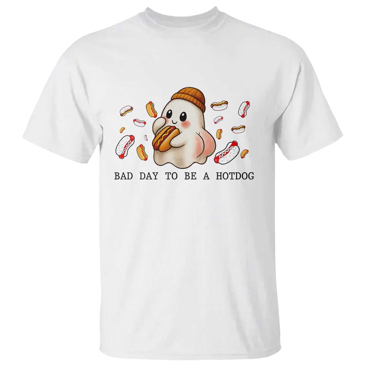 Funny Hot Dog Ghost Halloween T Shirt Bad Day To Be A Hotdog TS14 White Print Your Wear