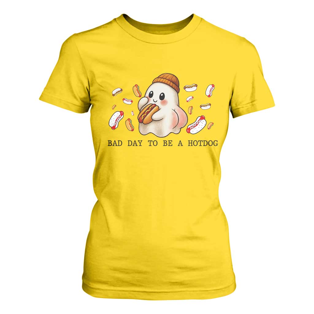Funny Hot Dog Ghost Halloween T Shirt For Women Bad Day To Be A Hotdog TS14 Daisy Print Your Wear