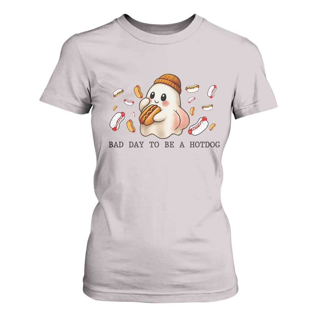 Funny Hot Dog Ghost Halloween T Shirt For Women Bad Day To Be A Hotdog TS14 Ice Gray Print Your Wear