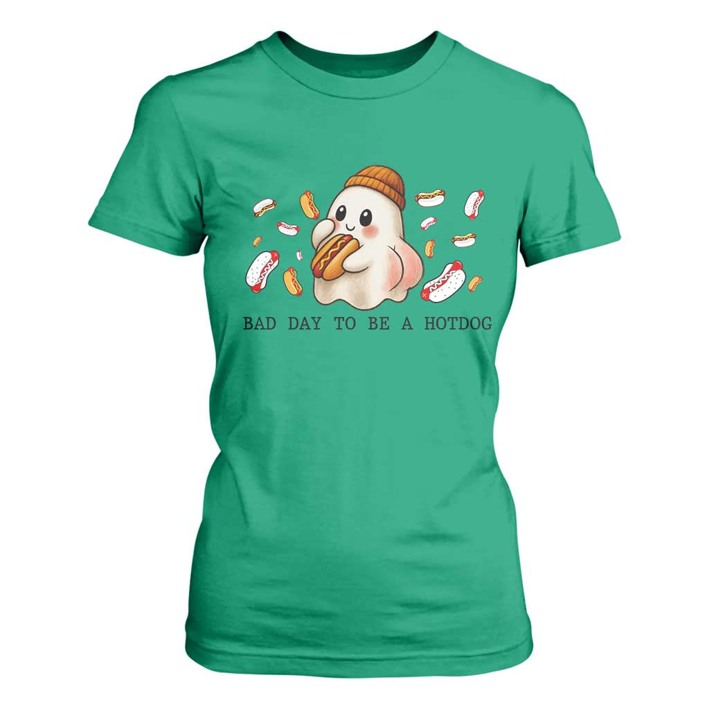 Funny Hot Dog Ghost Halloween T Shirt For Women Bad Day To Be A Hotdog TS14 Irish Green Print Your Wear