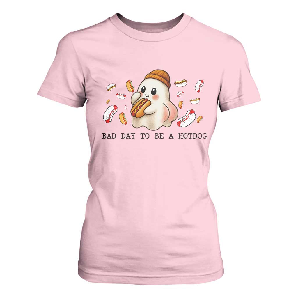 Funny Hot Dog Ghost Halloween T Shirt For Women Bad Day To Be A Hotdog TS14 Light Pink Print Your Wear