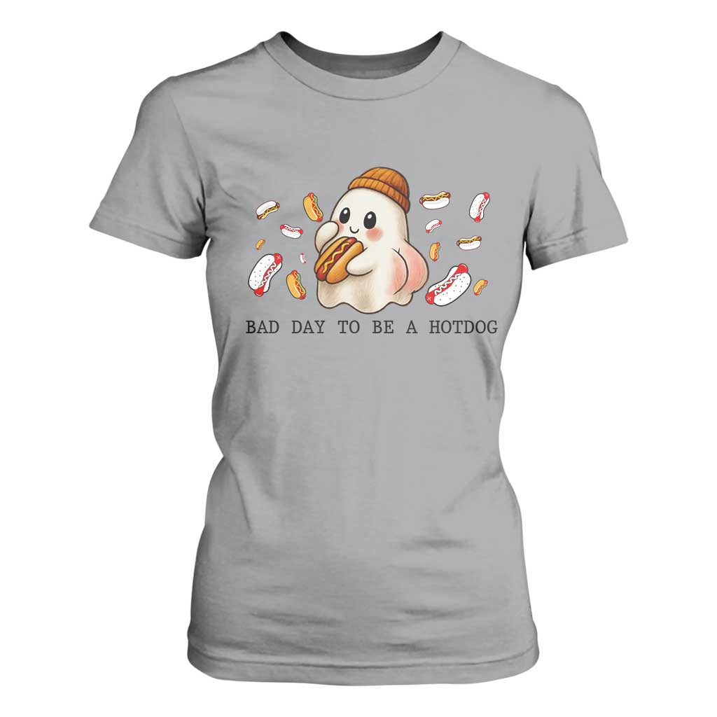 Funny Hot Dog Ghost Halloween T Shirt For Women Bad Day To Be A Hotdog TS14 Sport Gray Print Your Wear