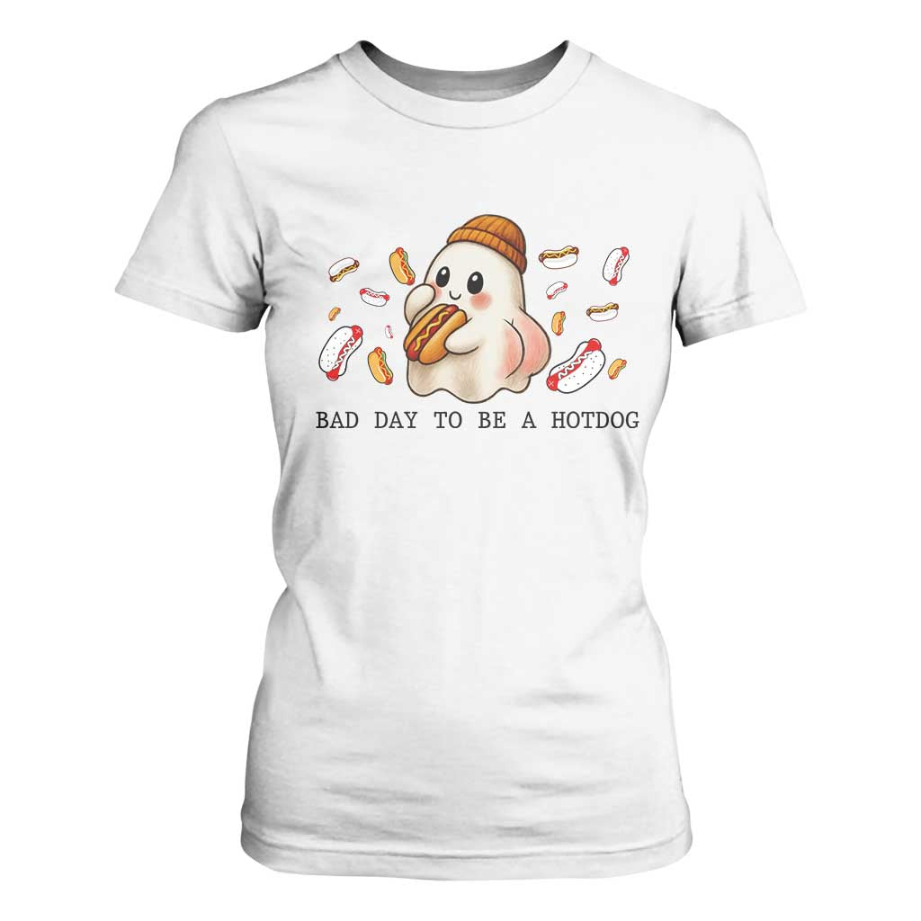 Funny Hot Dog Ghost Halloween T Shirt For Women Bad Day To Be A Hotdog TS14 White Print Your Wear