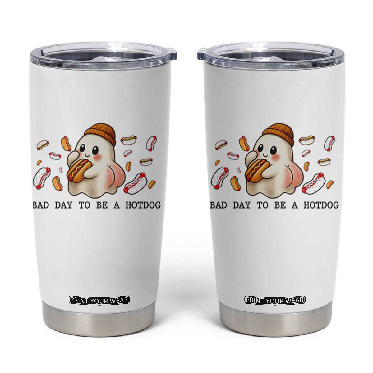 Funny Hot Dog Ghost Halloween Tumbler Cup Bad Day To Be A Hotdog TS14 White Print Your Wear