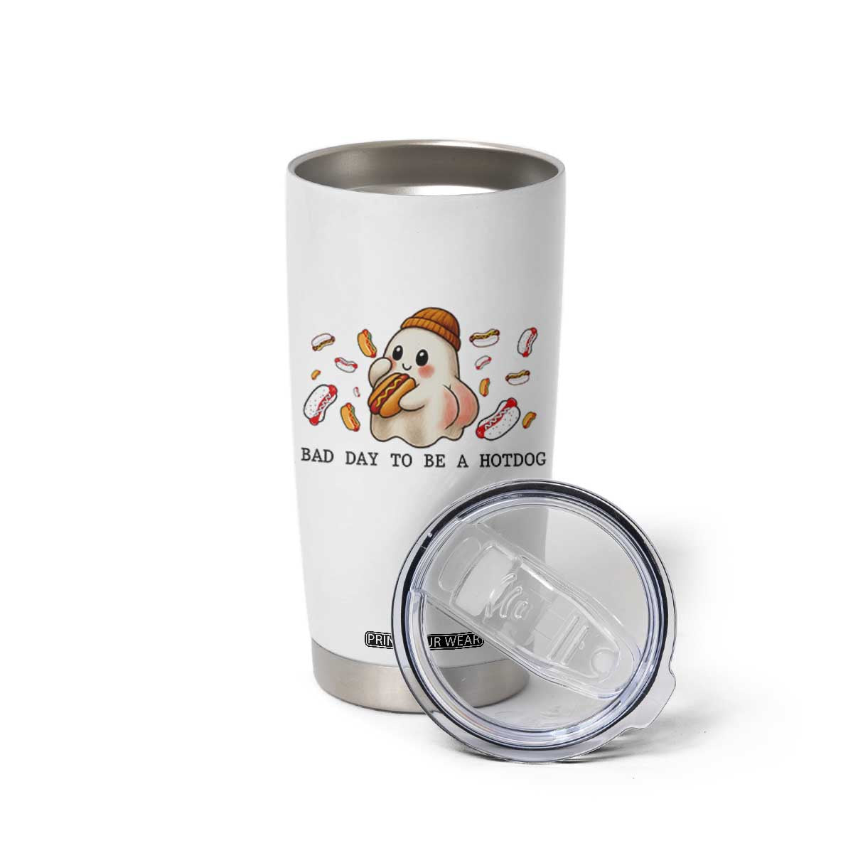 Funny Hot Dog Ghost Halloween Tumbler Cup Bad Day To Be A Hotdog TS14 Print Your Wear